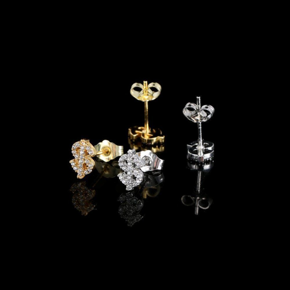 Gold or Silver Dollar Sign Stud Earrings